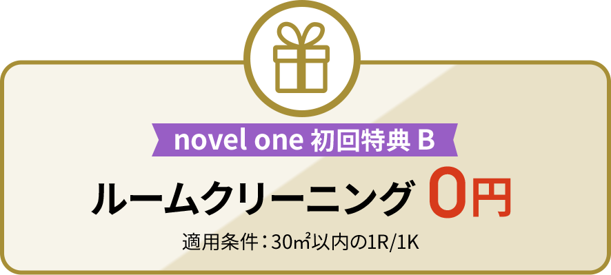 novel one 初回特典 B ルームクリーニング 0円 適用条件:30㎡以内の1R/1K